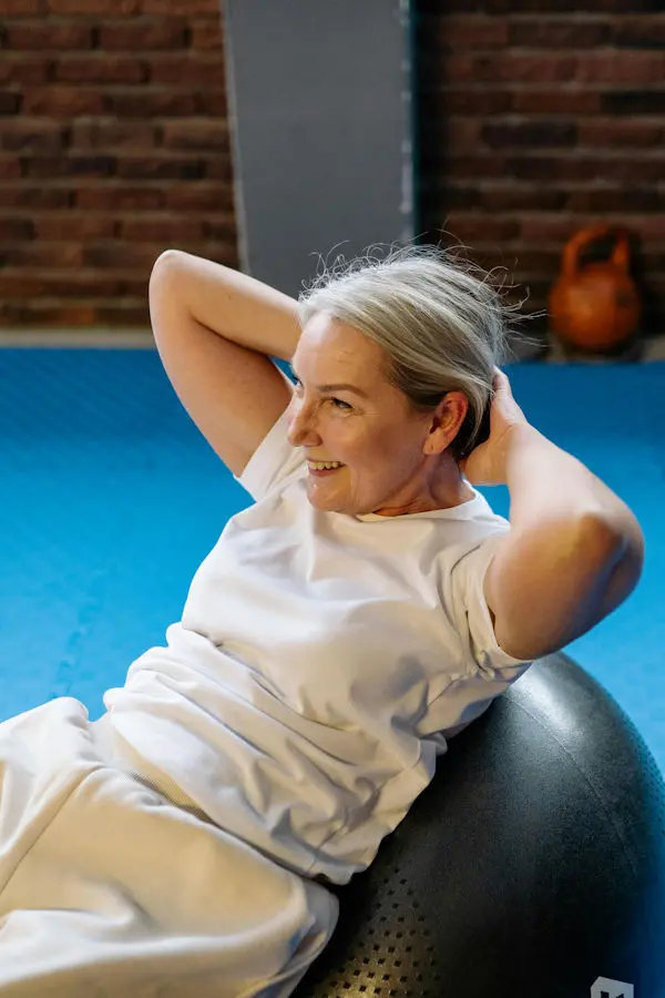 Woman on exercise ball